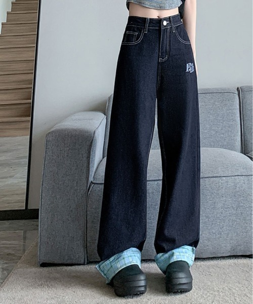 ジーンズ デニム デニムパンツ 裾裏 チェック柄 レディース : ZOZOTOWN