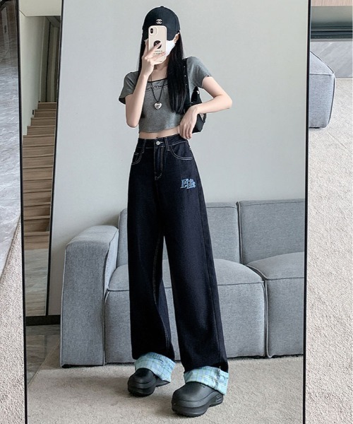 ジーンズ デニム デニムパンツ 裾裏 チェック柄 レディース : ZOZOTOWN