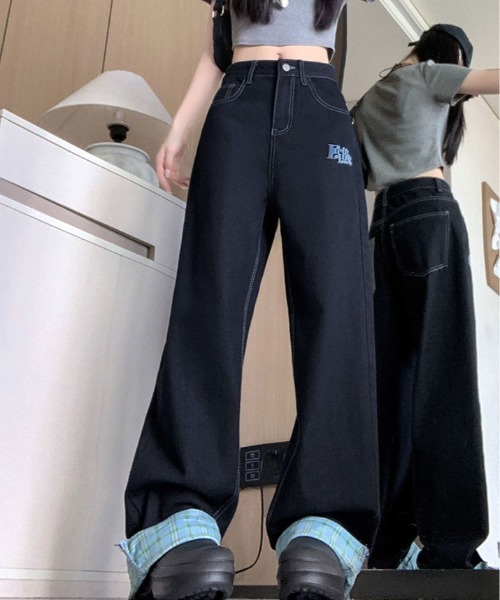ジーンズ デニム デニムパンツ 裾裏 チェック柄 レディース : ZOZOTOWN
