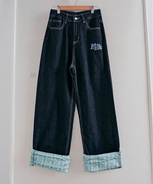ジーンズ デニム デニムパンツ 裾裏 チェック柄 レディース : ZOZOTOWN