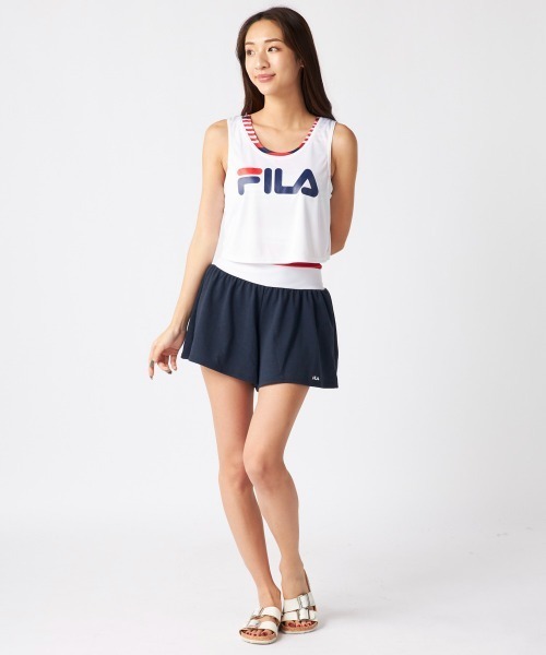 【新品】FILA　レディース水着4点セット☆　Lサイズ ネイビー 【FILA (フィラ)】水着(ラッシュ＋タンキニ4点セット