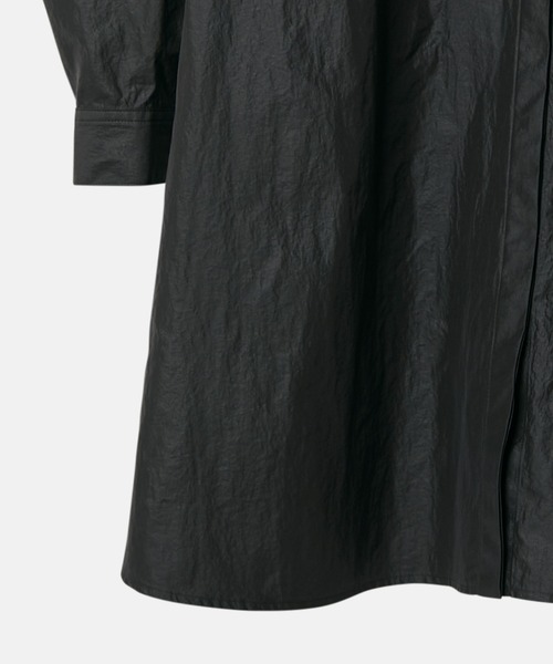 ルシェルブルー シャツワンピース 黒 セール】ナイロンレザーシャツドレス / Nylon Lether Shirts