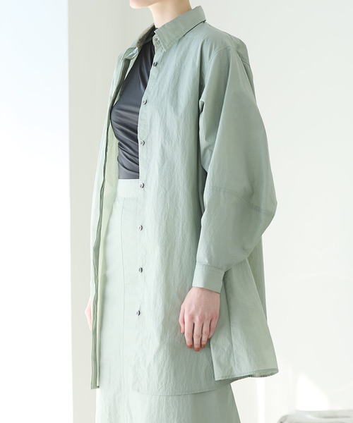 LE CIEL BLEU ワンピース ナイロンレザーシャツドレス / Nylon