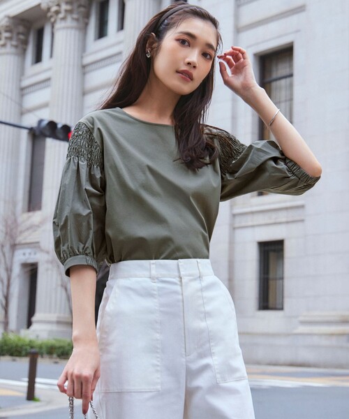 今期【汗じみ防止/洗える】ギャザーディテール カットソー 23区 tシャツ 「汗じみ防止/洗える」ギャザーディテール カットソー