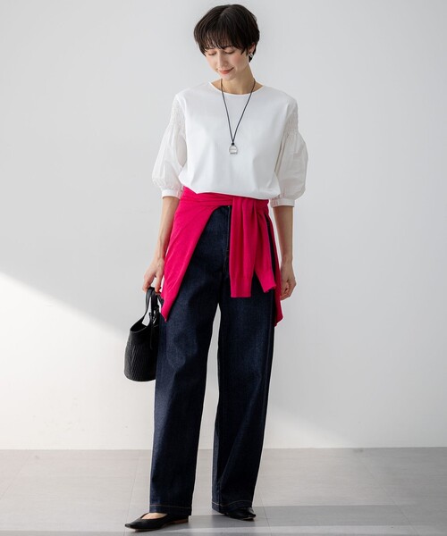 23区 tシャツ 「汗じみ防止/洗える」ギャザーディテール カットソー