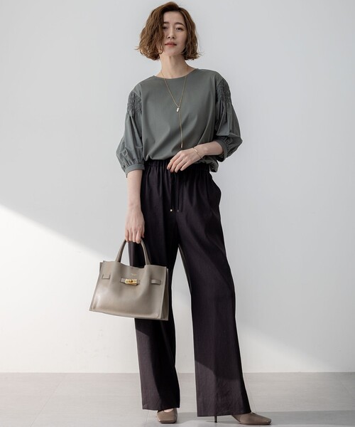 23区 tシャツ 「汗じみ防止/洗える」ギャザーディテール カットソー