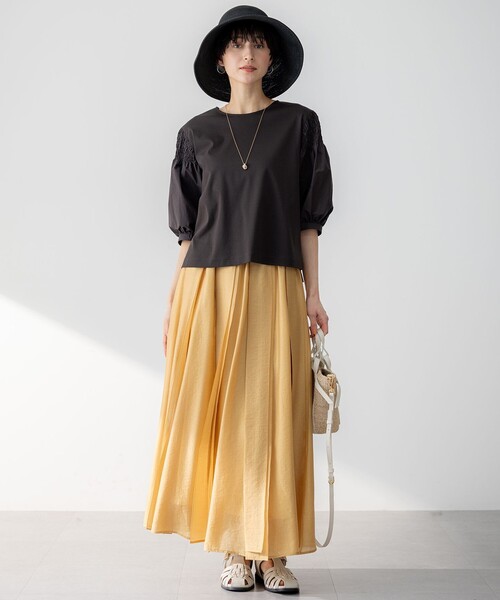 23区 tシャツ 「汗じみ防止/洗える」ギャザーディテール カットソー