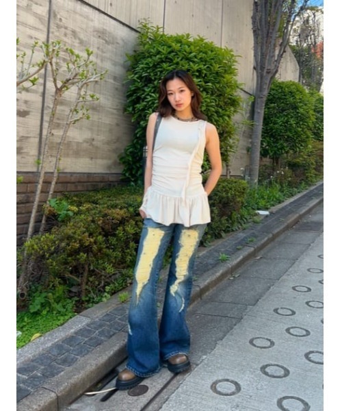 LAGUA GEM ジーンズ デニム デニムパンツ LOW WAIST CRASH FLARE