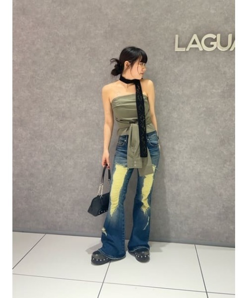 LAGUA GEM ジーンズ デニム デニムパンツ LOW WAIST CRASH FLARE