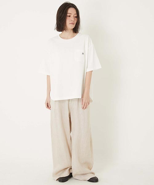 HOLLYWOOD RANCH MARKET tシャツ Hエンブロイダリー ラウンド