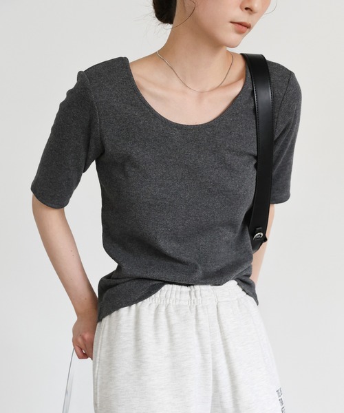 カップ付きTシャツ バックオープン 10分袖 select MOCA（セレクトモカ） tシャツ バックオープンカップ付きハーフ
