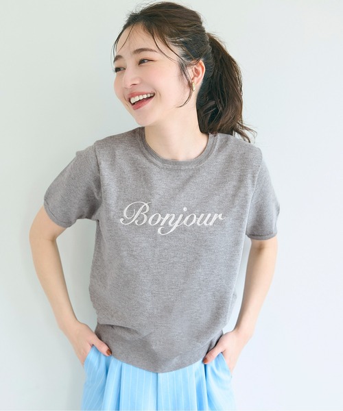 coca ニット セーター シャリ感レーヨンロゴ刺繍ニット