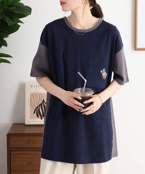 tシャツ EMAGO 配色切替えチュニック レディース