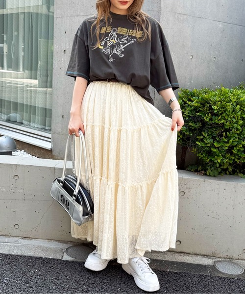 tシャツ 販売開始から大人気!!伝説のロックスターになりたい恐竜刺しゅうBIG TEE レディース 販売開始から大人気!!伝説のロックスターになりたい恐竜刺しゅう