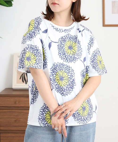 tシャツ 20天竺 衿リブプリントTシャツ レディース