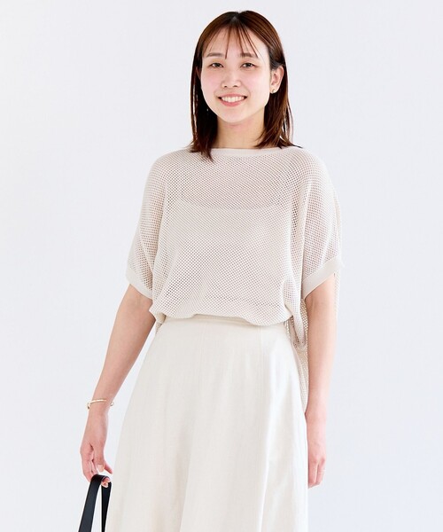 ニット セーター 「洗える/抗菌防臭」メッシュ ハーフスリーブ ニット レディース UNFILO ニット セーター 「洗える/抗菌防臭」メッシュ ハーフ