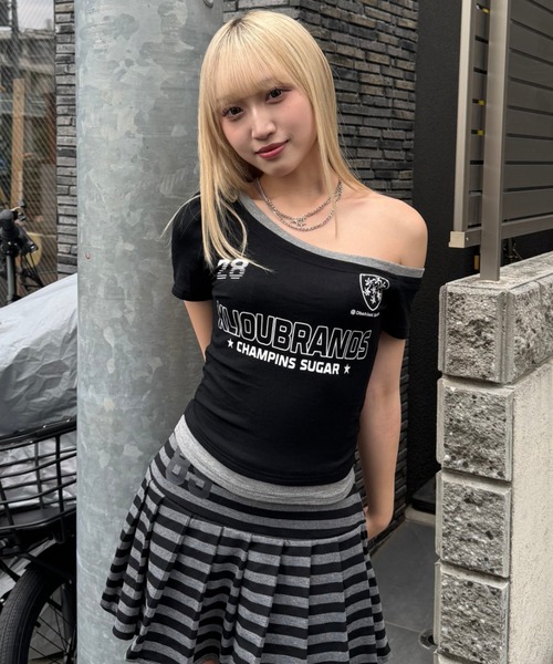 Lae スカート ボーダープリーツミニスカート : ZOZOTOWN Yahoo!店