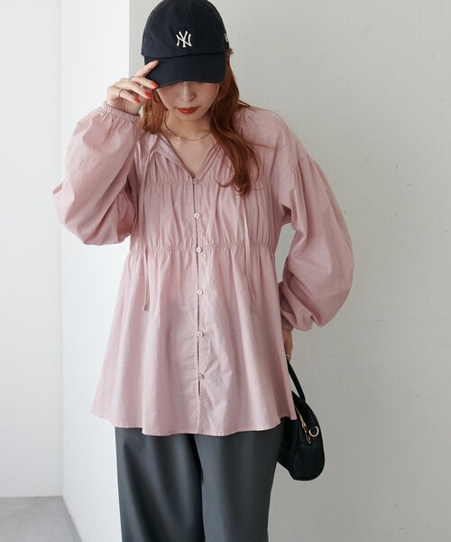 ブラウス シャツ ギャザー前開きブラウス「WEB限定カラーあり」 レディース Discoat ブラウス シャツ ギャザー前開きブラウス「WEB限定