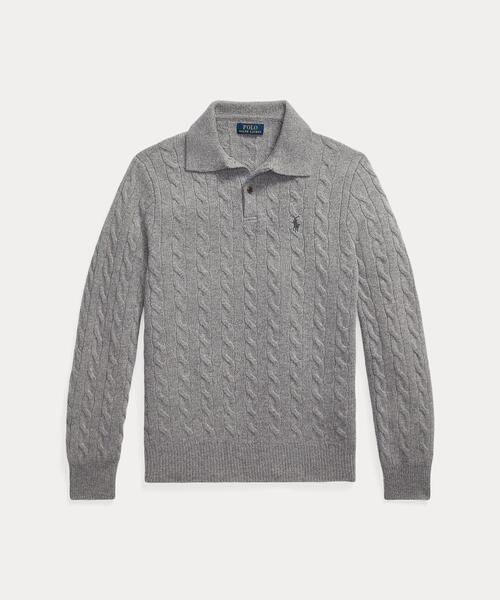 POLO RALPH LAUREN♪カシミヤ混ケーブルニットセーター　グレー　M POLO RALPH LAUREN（ポロ・ラルフローレン） セーター ニット ケーブル