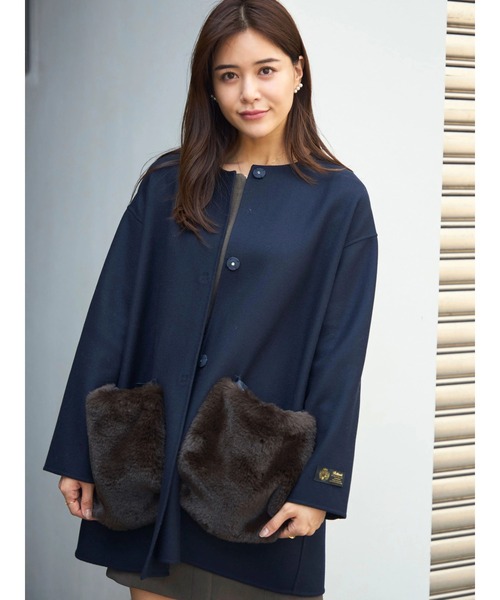 TONAL（トーナル） ノーカラーコート コート ポケットファーリバー