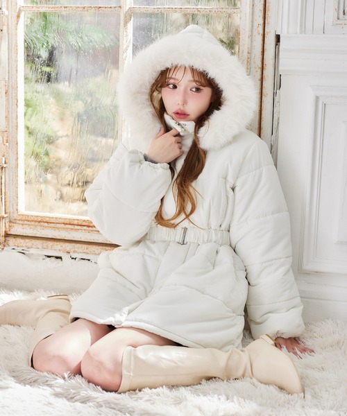 NICE CLAUP フード付きミドルフェイクダウンコート one after another NICE CLAUP コート アウター フード付きミドル