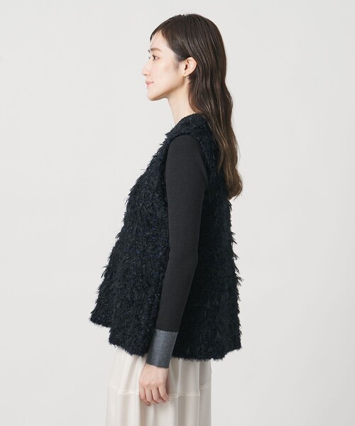 2回着用　UNITED ARROWS フリル　ジレ　ベスト　ペプラム　ブラック UNITED ARROWS（ユナイテッドアローズ） ニット セーター レース