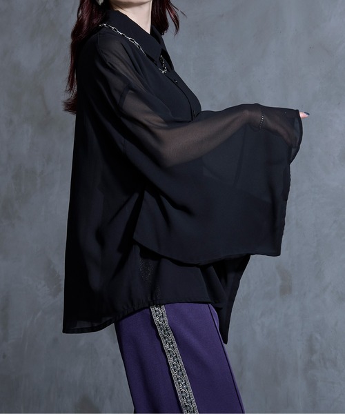 「Ellno Loset」 長袖シャツ LARGE ブラック メンズ_画像4