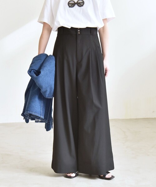 quaranciel パンツ quaranciel:「洗濯機可能」ハイウエスト ワイド 2