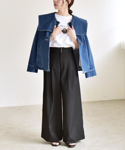 RHCコットン ワイドパンツ ハイウエスト quaranciel ワイドパンツ パンツ quaranciel:「洗濯機可能」ハイ