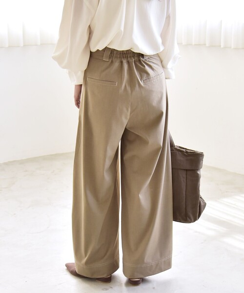 RHCコットン ワイドパンツ ハイウエスト quaranciel ワイドパンツ パンツ quaranciel:「洗濯機可能」ハイ