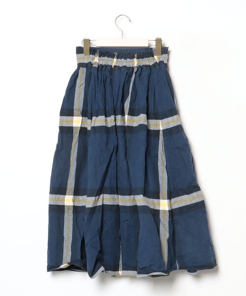 「BEAMS BOY」 チェック柄フレアスカート - ネイビー レディース_画像2