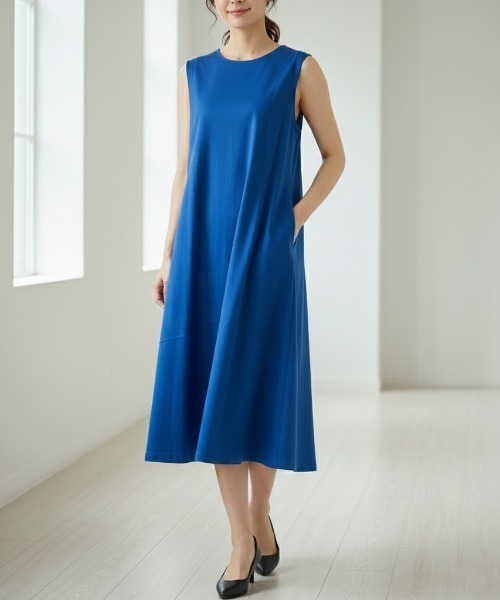 美品♡ダーマコレクション マキシ丈 ノースリーブ ワンピース ベルト ブルー 3 Belta attrice（ベルタアトリーチェ） ワンピース ダブルシルケット