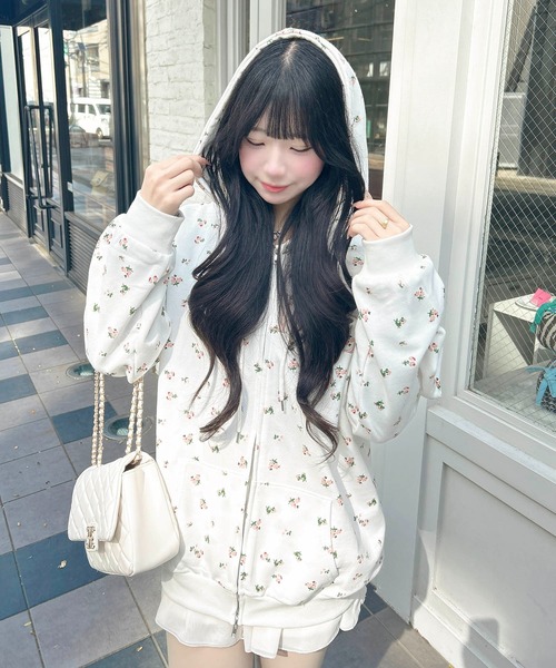 INGNI（イング） パーカー 花柄胸ロゴスウェットジップパーカー