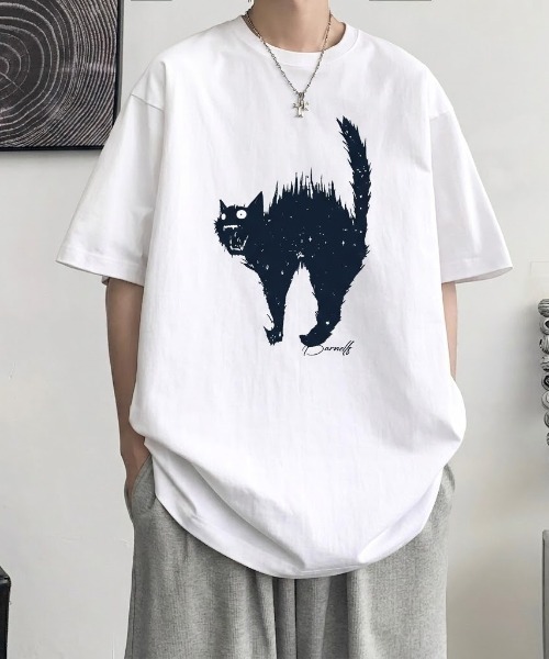 lilful tシャツ 「26年春夏新作」キャットプリントグラフィックTシャツ