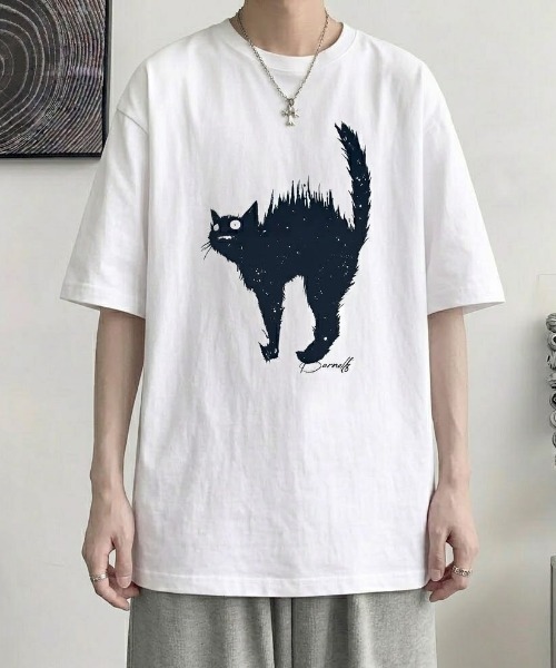 lilful tシャツ 「26年春夏新作」キャットプリントグラフィックTシャツ