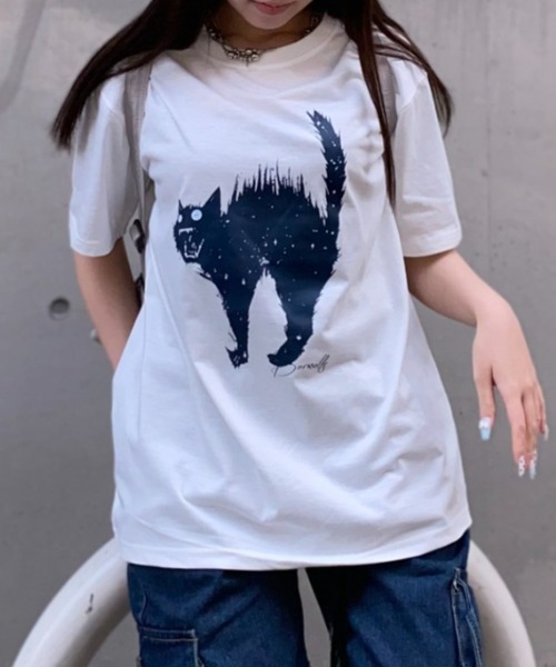 lilful tシャツ 「26年春夏新作」キャットプリントグラフィックTシャツ