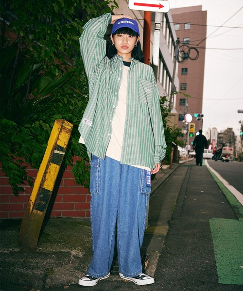 「VISION STREET WEAR」 長袖シャツ X-LARGE グリーン レディース_画像9