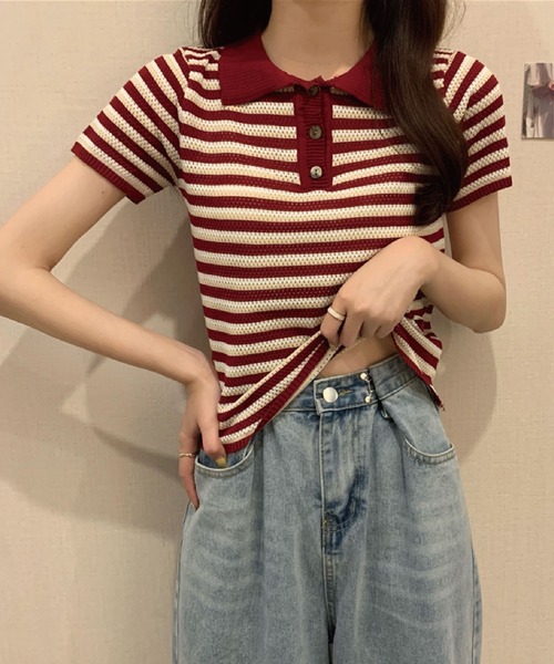 「meJane」 半袖ポロシャツ FREE ベージュ レディース_画像6