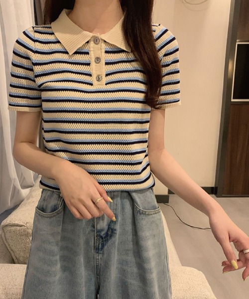 「meJane」 半袖ポロシャツ FREE ベージュ レディース_画像8