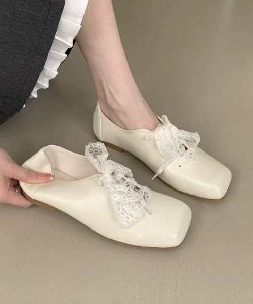 Pretty Ballerinas レース バレエシューズ 38 白 リボン CELENA BEATS バレエシューズ パンプス レース リボン レースアップ