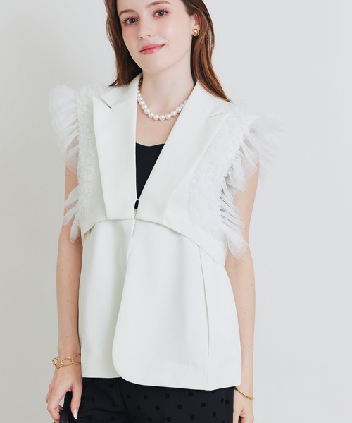 PICCIN PERLA ベスト ジレ チュールフリルスリーブ2WAYジレ レディース