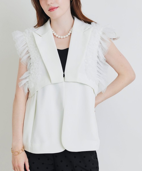PICCIN PERLA ベスト ジレ チュールフリルスリーブ2WAYジレ レディース