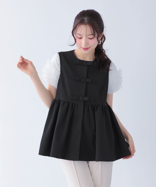 Fit more（フィットモア） ベスト ジレ 夏 フロントリボンペプラムジレ