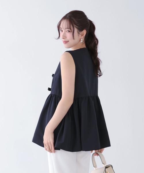 Fit more（フィットモア） ベスト ジレ 夏 フロントリボンペプラムジレ