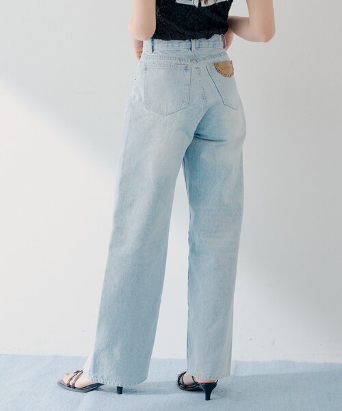ワイドパンツ ジーンズ デニム デニムパンツ 「SALON by Chico」ハイウエストストレートワイドデニムパンツ レディースの画像