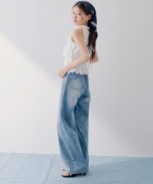 ワイドパンツ ジーンズ デニム デニムパンツ 「SALON by Chico」ハイウエストストレートワイドデニムパンツ レディースの画像