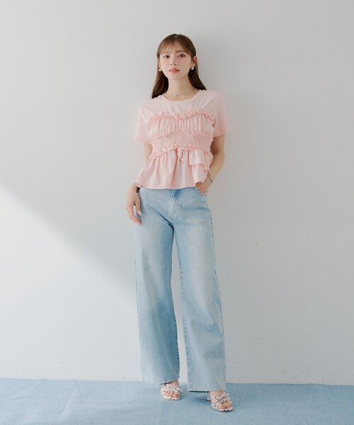 ワイドパンツ ジーンズ デニム デニムパンツ 「SALON by Chico」ハイウエストストレートワイドデニムパンツ レディースの画像