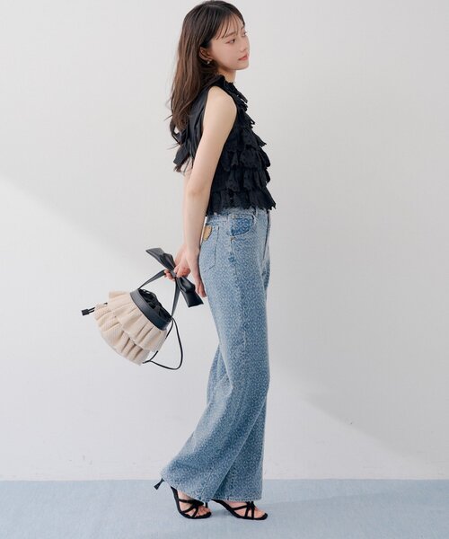 ワイドパンツ ジーンズ デニム デニムパンツ 「SALON by Chico」ハイウエストストレートワイドデニムパンツ レディースの画像