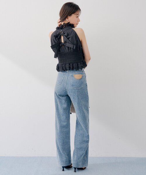ワイドパンツ ジーンズ デニム デニムパンツ 「SALON by Chico」ハイウエストストレートワイドデニムパンツ レディースの画像