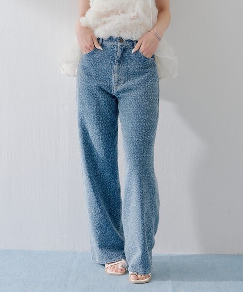 ワイドパンツ ジーンズ デニム デニムパンツ 「SALON by Chico」ハイウエストストレートワイドデニムパンツ レディースの画像